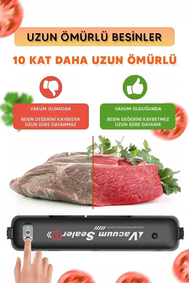 Gıda Mühürleme Vakum Makinesi- Yiyecek Tazeliği Koruma Ev Ve Restoran- 10 Adet Poşet Hediyeli